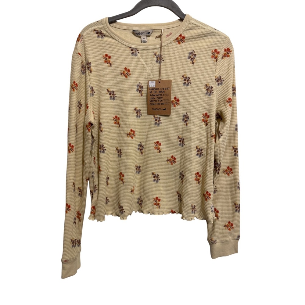 Toad&Co Foothill LS Crew II Women M Barley Floral Organic Cotton Blend Gorpcore